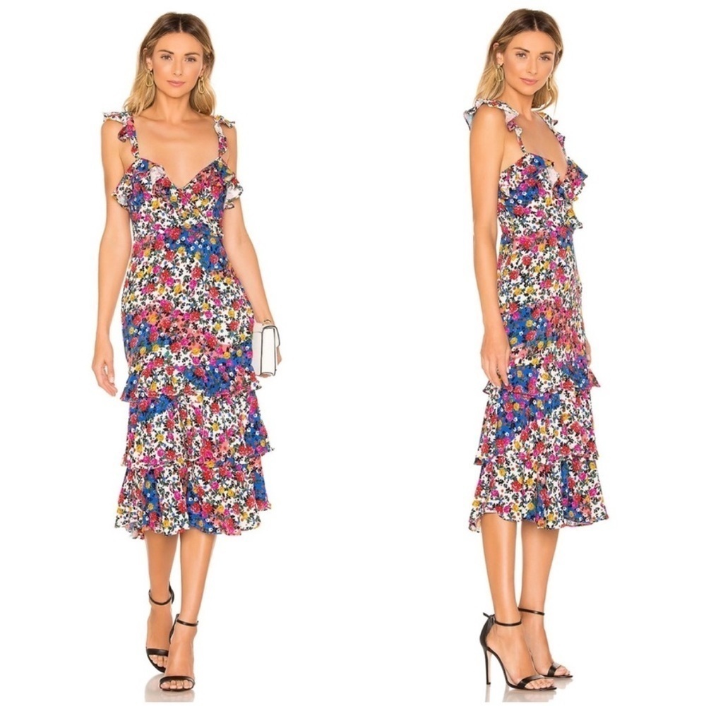 MAJORELLE Nolita Floral Ruffle Midi Dress S